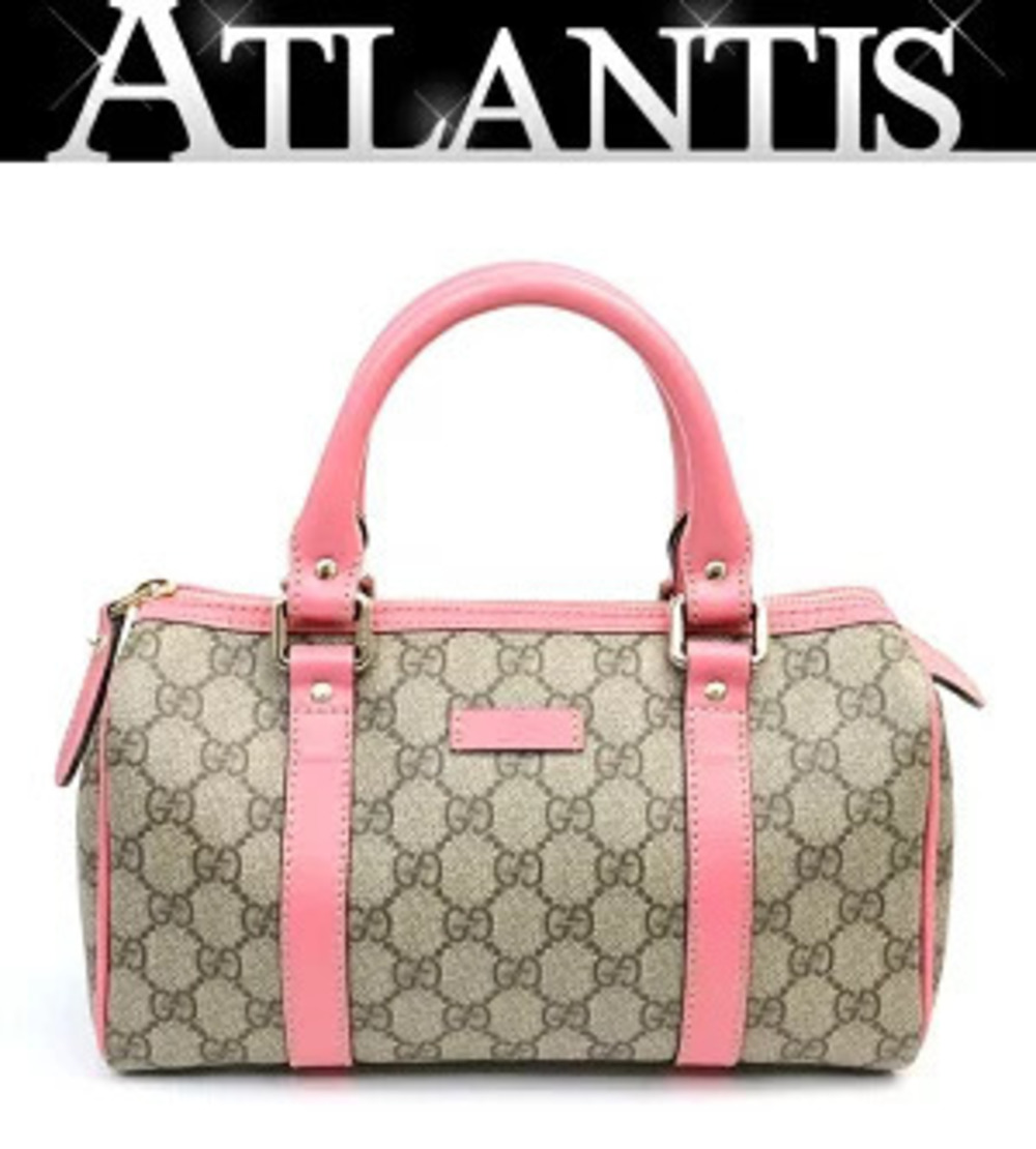 Gucci Boston Handbag GG Supreme x Leather Pink Beige Cream
